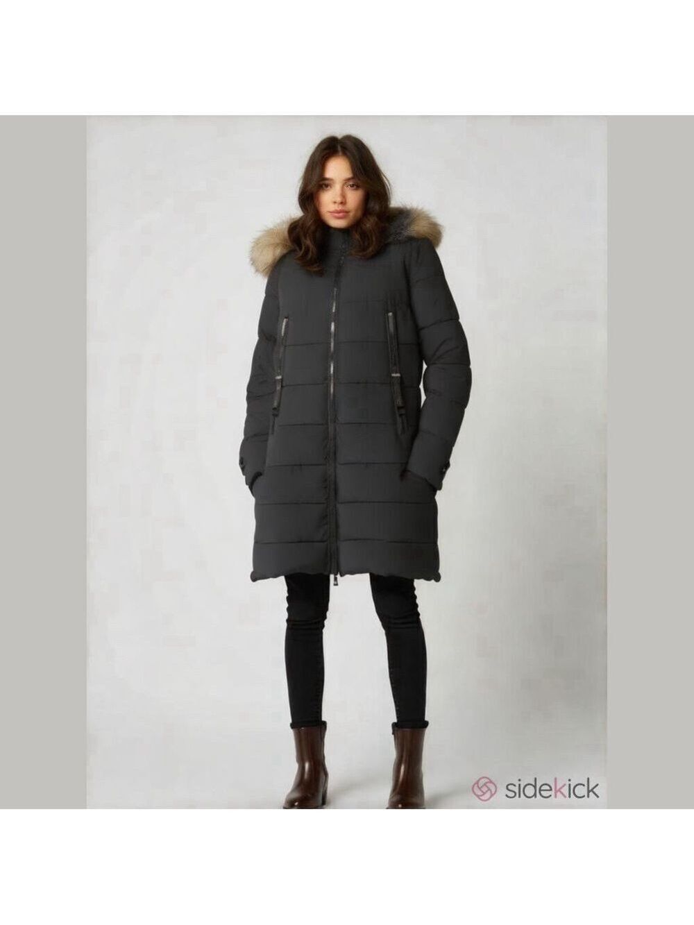 Bernardo Puffer Jacket Small Black Faux Fur Hood